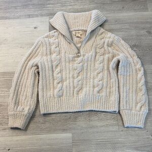 Cozy Half Zip Cream Cable Knit Sweater Size L